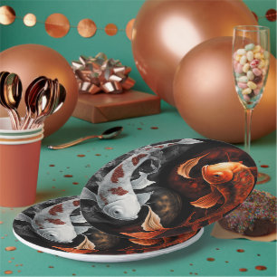 Orange und White Lucky Koi Fisch Japan Kunst Pappteller