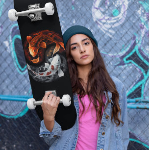 Orange und White Lucky Koi Fisch Japan Kunst Skateboard