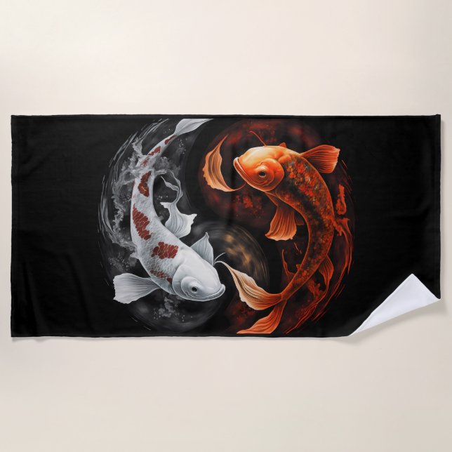 Orange und White Lucky Koi Fisch Japan Kunst Strandtuch (Vorderseite)