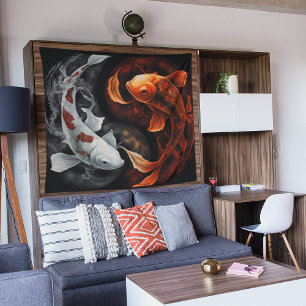 Orange und White Lucky Koi Fisch Japan Kunst Wandteppich