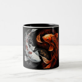 Orange und White Lucky Koi Fisch Japan Kunst Zweifarbige Tasse