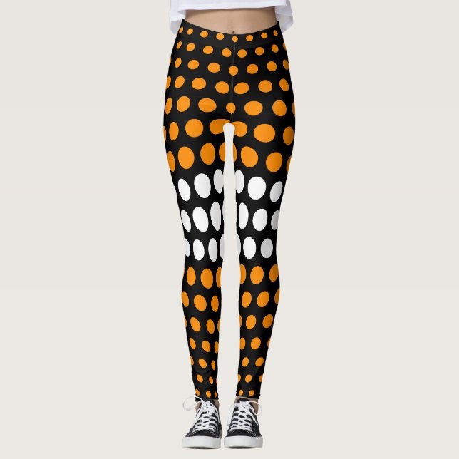Orange und White Polka Dot Pattern Leggings (Vorderseite)