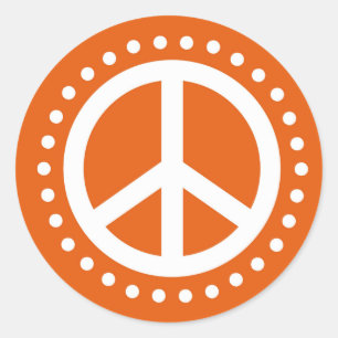 Orange und White Retro Polka Dot Peace Symbol Runder Aufkleber