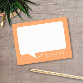 Orange und White Talk Blase Personalisierter Name Post-it Klebezettel