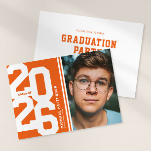 Orange Varsity Sport Foto Graduation Party Einladung