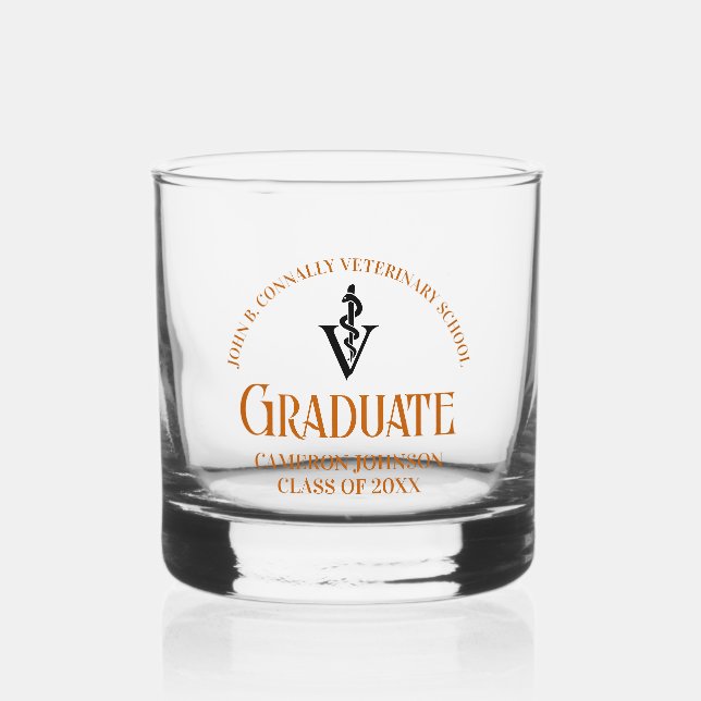 Orange Veterinary School Abschluss Custom Whiskyglas (Vorderseite)