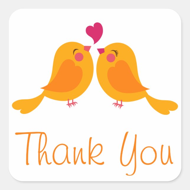 Orange Vielen Dank Lovebirds Hochzeitsticker / Sie Quadratischer Aufkleber (Vorderseite)
