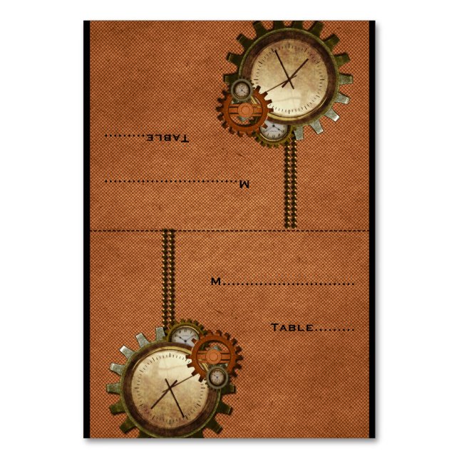 Orange Vintag Clock Wedding Platzkarte Tischnummer (Vorderseite)