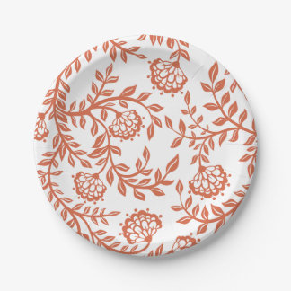Orange Vintag Floral Print Party Pappteller