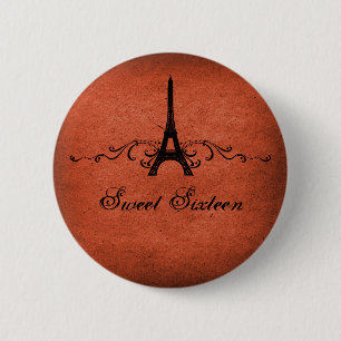 Orange Vintag French Blühen Sweet 16 Button