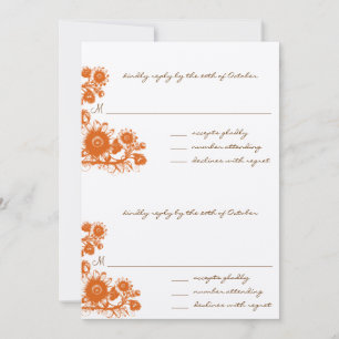 Orange Vintage-Blumen-Hochzeits-Einladung Einladung