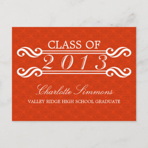 Orange Vintage Damask 2013 Abschlussfeier Postkart Einladungspostkarte