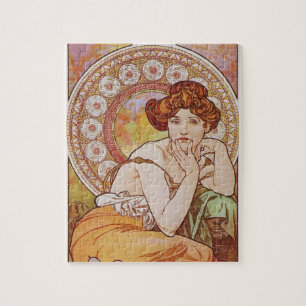 Orange Vintage Elegant Art Nouveau Mucha Topas Puzzle
