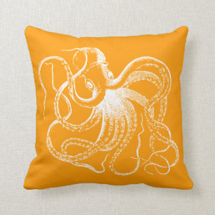 Orange Vintage Oktopus & nautische Streifen Kissen