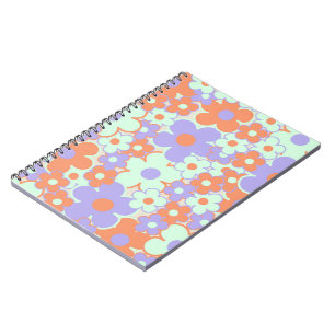 Orange Violett Blau Retro Y2K 70er Jahre Blumenmus Notizblock