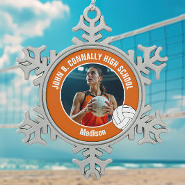 Orange Volleyball Player Photo High School Schneeflocken Zinn-Ornament