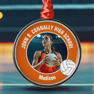 Orange Volleyball-Spieler-Foto-Weihnachtsgeschenk Ornament Aus Metall