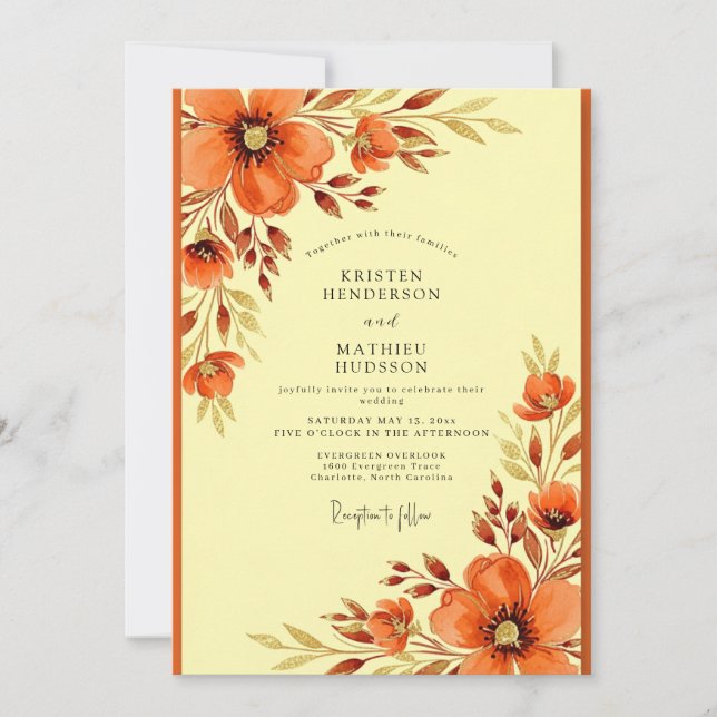 Orange Warm Autumn Wedding Einladung (Vorderseite)