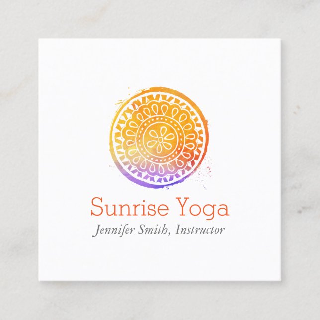 Orange Wasserfarbe Mandala Yoga und Wellness Quadratische Visitenkarte (Vorderseite)