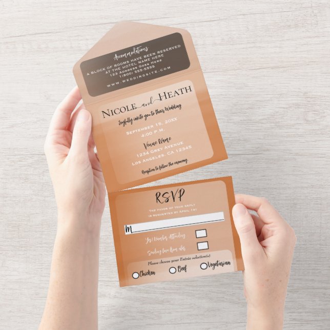 Orange Wasserfarbe Minimal Moderne Hochzeit All In One Einladung (Abreißen)