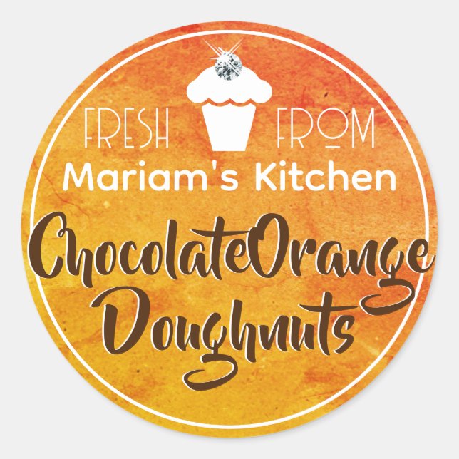 Orange Wasserfarbe Modern Cupcake Kuchen Konditore Runder Aufkleber (Vorderseite)