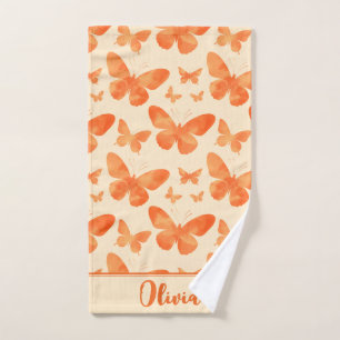 Orange Wasserfarbe Schmetterlinge Handtuch