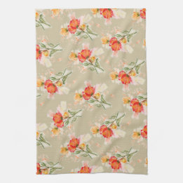 Orange-Wasserfarben-Blumen-Teetuch Geschirrtuch