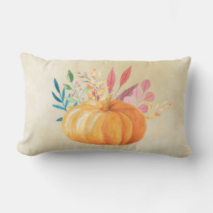 Orange Wasserfarben-Kürbis Herbstsaison Lendenkissen