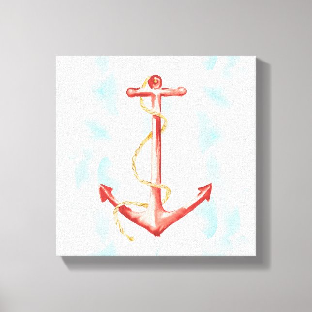 Orange Watercolor Anchor Leinwanddruck (Vorderseite)
