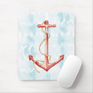 Orange Watercolor Anchor Mousepad