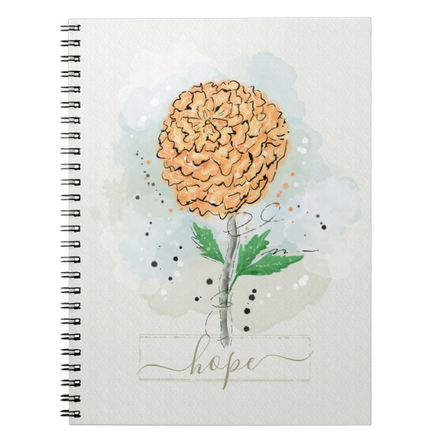 Orange Watercolor Blume Hope Notebook Notizblock (Vorderseite)