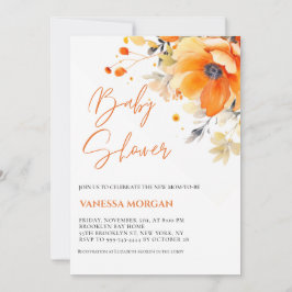 Orange Watercolor Blume Kinderdusche Einladung
