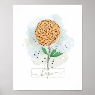 Orange Watercolor-Blumen-Hoffnungsposter Poster