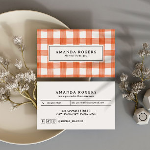 Orange Watercolor Büffel Karo QR SOCIAL HANDLE Visitenkarte