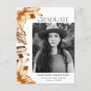Orange Watercolor Crystal Photo Graduation Party Einladungspostkarte