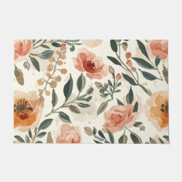 Orange Watercolor Flowers Botanical Painting Fußmatte