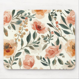 Orange Watercolor Flowers Botanical Painting Mousepad