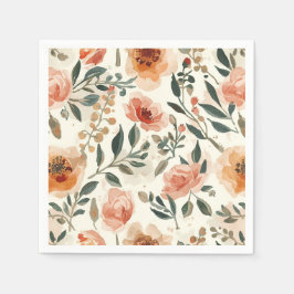 Orange Watercolor Flowers Botanical Painting Serviette