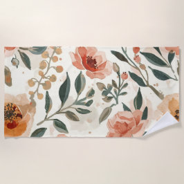 Orange Watercolor Flowers Botanical Painting Strandtuch