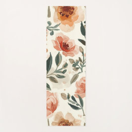 Orange Watercolor Flowers Botanical Painting Yogamatte