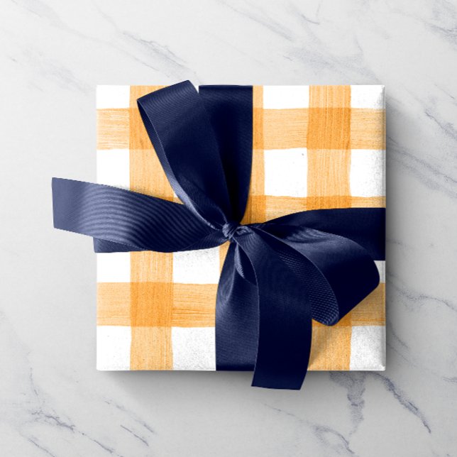 Orange Watercolor Gingham Wrapping Paper Geschenkpapier (Von Creator hochgeladen)
