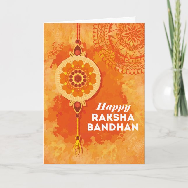 Orange Watercolor Happy Raksha Bandhan Karte (Vorderseite)