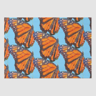 Orange Watercolor Monarch Schmetterlinge im blauen Seidenpapier