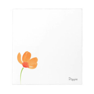 Orange Watercolor Poppie Blume Notizblock