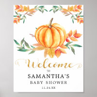 Orange Watercolor Pumpkin Gold Fall Baby Dusche