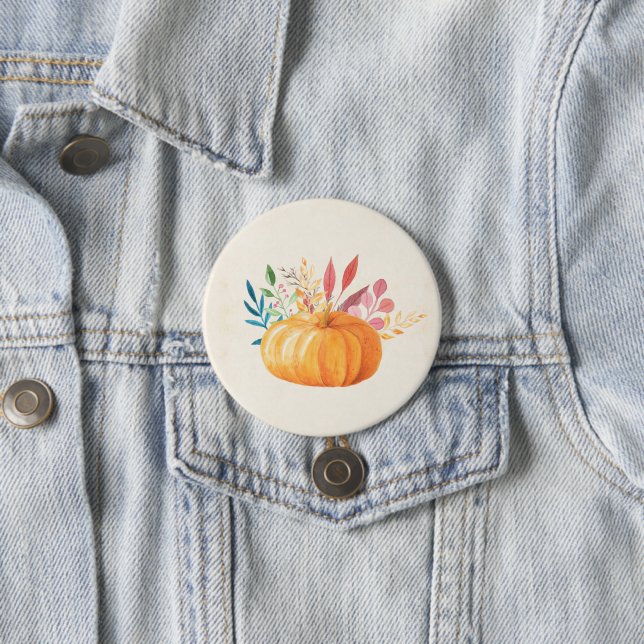 Orange Watercolor Pumpkin Herbstsaison Button (Beispiel)