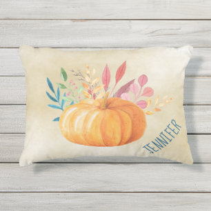 Orange Watercolor Pumpkin Herbstsaison Kissen Für Draußen
