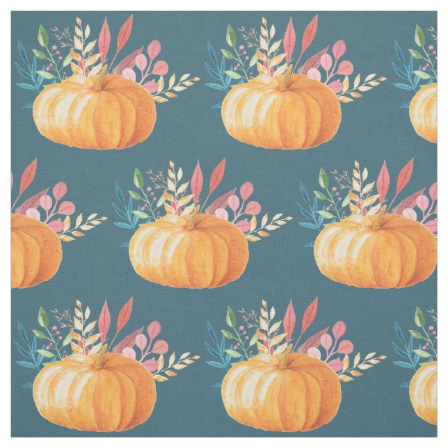 Orange Watercolor Pumpkin Herbstsaison Stoff (Muster)