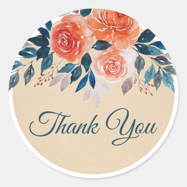 Orange Watercolor Rose Hochzeit Vielen Dank Runder Aufkleber (Vorderseite)