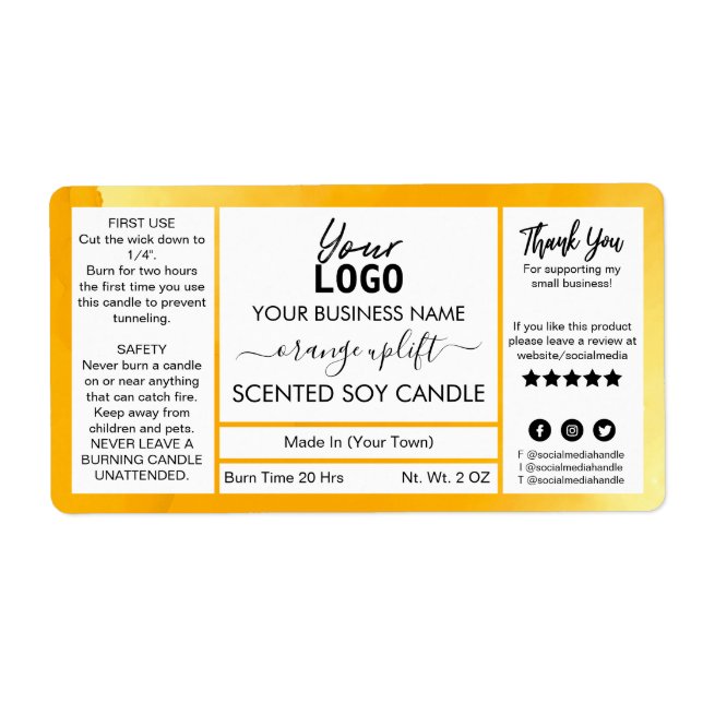 Orange Watercolor Scented Soy Candle (Vorne)